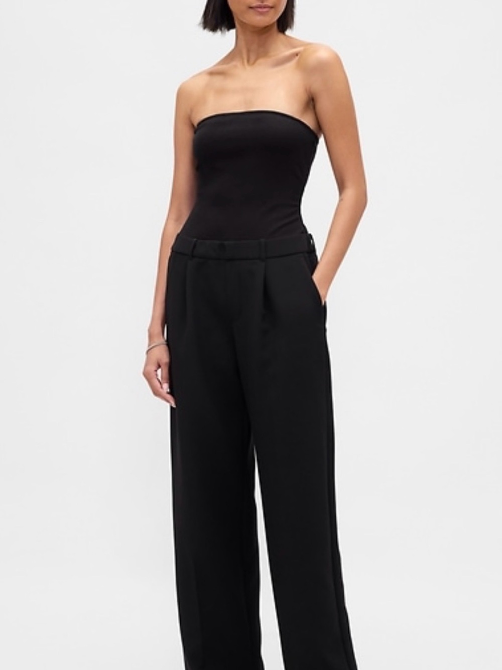 Strapless Drop-waist mixed media jumpsuit